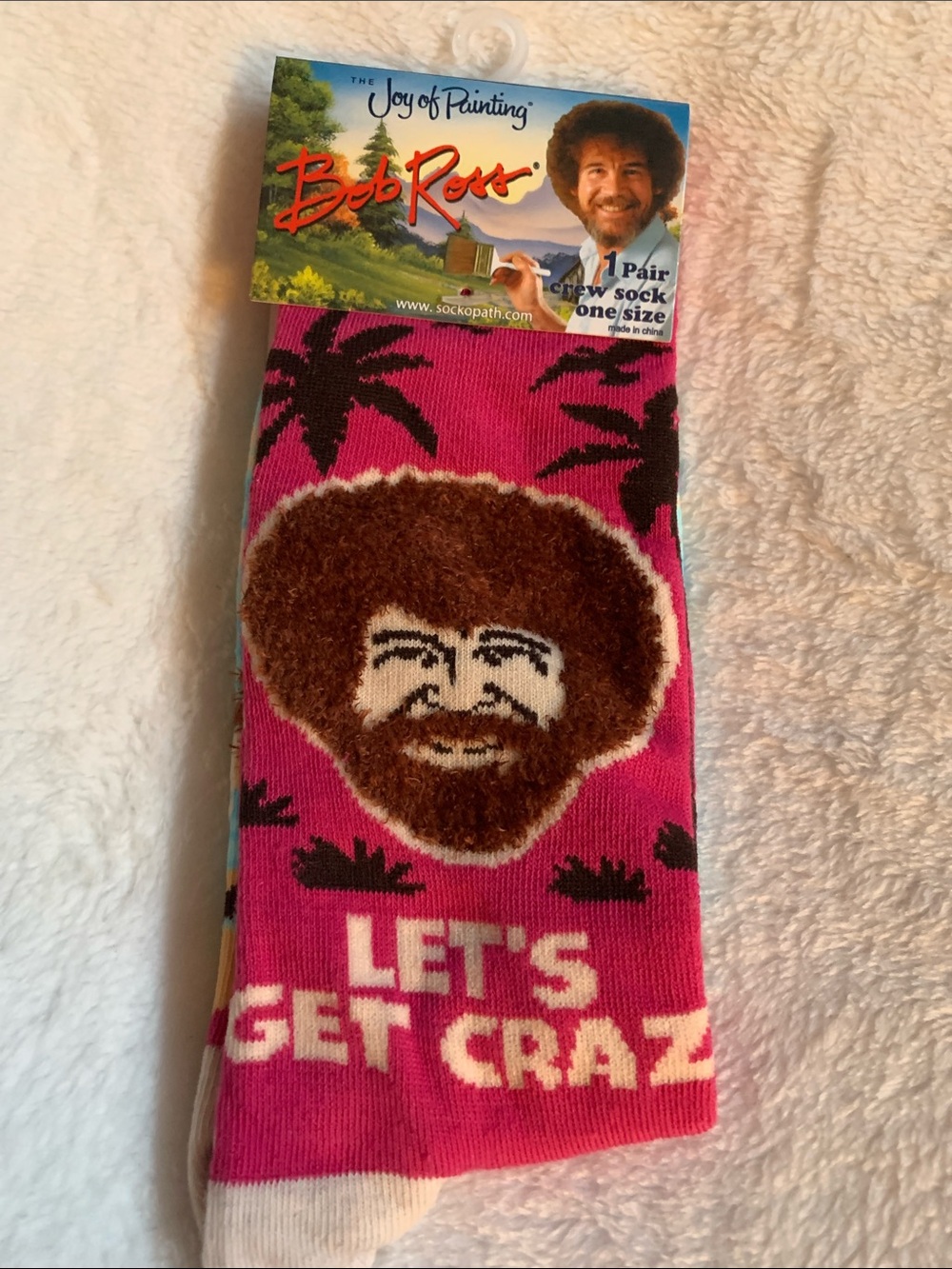 Bob Ross Pink 'Let's Get Crazy' Crew Socks